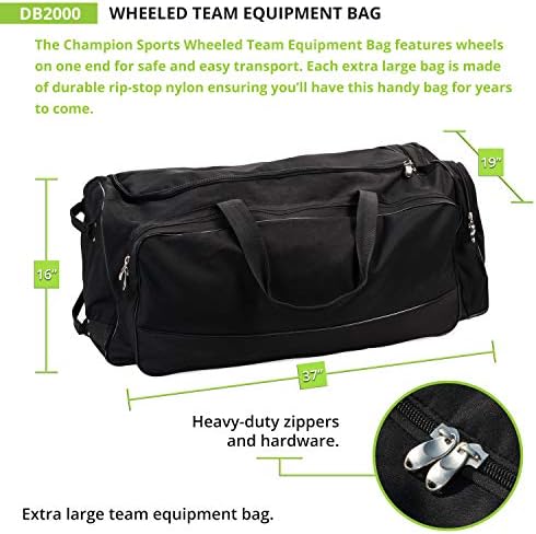 Champion Sportski torba za opremu na kotačima: Velika najlonska atletska torba s kotačima za bejzbol, nogomet, košarku, nogomet, hokej