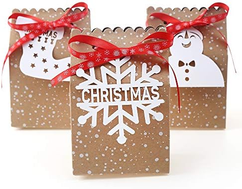 Ccinee 24pcs skupne božićne torbe, kraft blagdanske poklon torbe božićne poklon torbe s oznakama vrpce snježne pahuljice za božićne