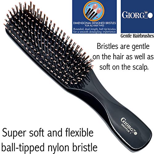 Giorgio Gio1blk Black 7,75 inčni nježni dodir Detangleler četkica za kosu za muškarce i djecu. Meke čekinje za osjetljivo vlasište.