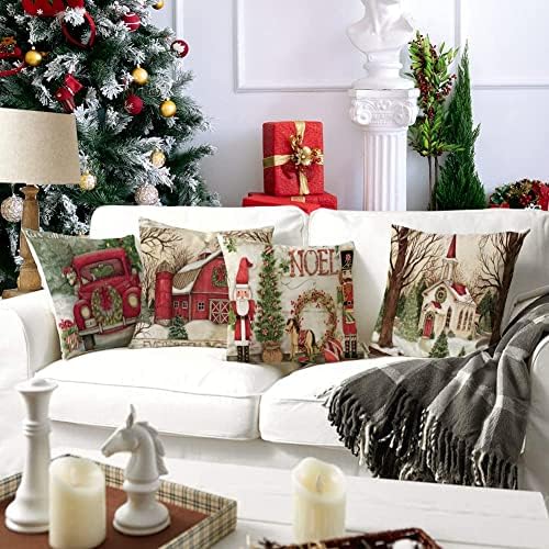 Rabuit božićni jastuci jastuci za jastuk 20x20 inča set od 4, božićni ukrasi Crveni jastučni jastučni jastučni jastučni jastučni jastučni
