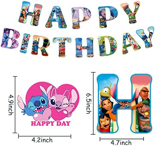 Pribor za zabavu Lilo & Stitch Sretan rođendanski natpis, ukrasi za rođendan iz crtića Stitch i 12 visećih uvojaka za ukrašavanje zabava