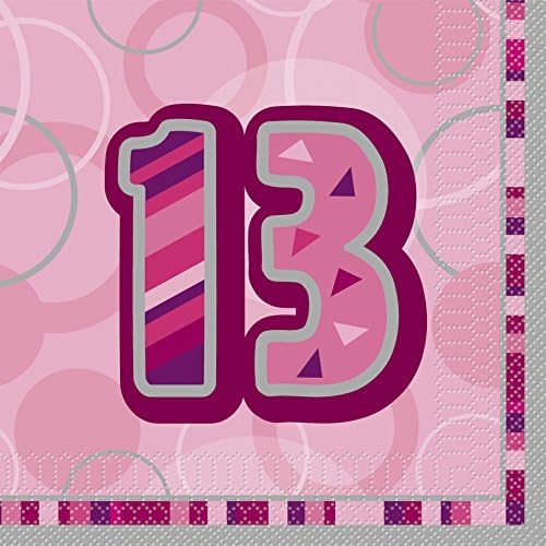 Jedinstvena zabava 28446 - Glitz Pink 13. rođendanske papirne salvete, pakiranje od 16