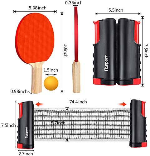 FBSPORT PING PONG BODLE SET, prijenosni stolni tenis set s uvlačenjem mreže, 2 reketa, 6 kuglica i nositi torbu za djecu za odrasle