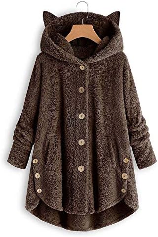 Handyulong plus veličine ženske kapuljače Prevelike SHERPA Fleece mačje kapuljače puloverske dukse s džepovima za tinejdžerke