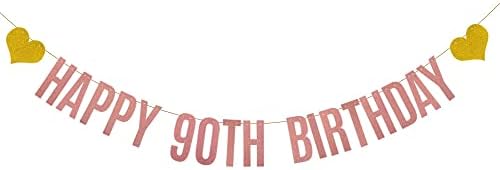 Sretan natpis za 90. rođendan, unaprijed natečen, ružičasti zlatni papir za vijenac za ženske 90-godišnje ukrase 90. rođendana, Pisma