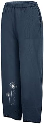 Povremene Capri hlače za žene trendovske pamučne lanene dnevne hlače cvjetni otisak široke noge udobne hlače s džepovima