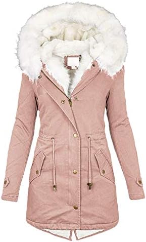 Ženski zimski topli kaput, ženski modni trendovska lagana kapuljača debela podstavljena vanjska odjeća velika jakni za ovratnik ružičaste