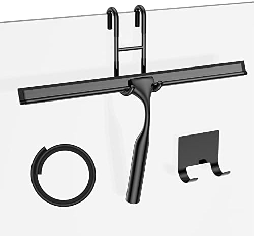Crni 14-inčni set za stiskanje od nehrđajućeg čelika, uključuju kuku za tuširanje, ljepljivu kuku i rezervnu silikonsku oštricu, prozor