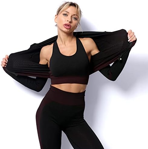 SINBRLAI Ženske 3PCS setovi za bešavne odjeće za vježbanje, joga sportske odjeće za trenere i nogavice za rastezanje sportskih grudnjaka.