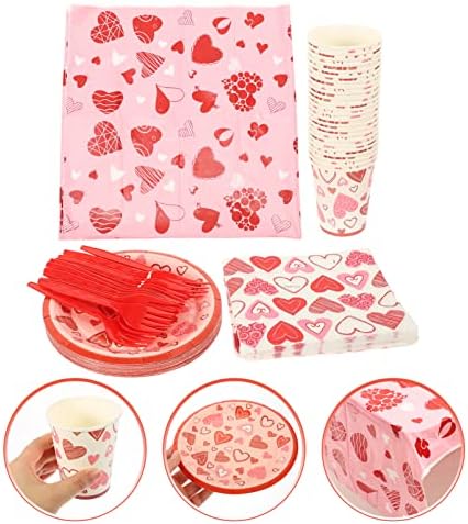 Aboofan 1 Set Valentinovo dnevni torta za deserte papirnate ploče salvete za stolnjak za zabavu Uređaj OBLIK OBLIKA SURCA SRCE PASION