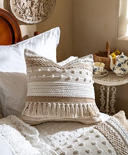 Blissblush smeđa krema Boho Dekorativni jastuk jastuka 20x20, bež boemski naglasak jastuk poklopac, tkani teksturirani jastučni poklopac,