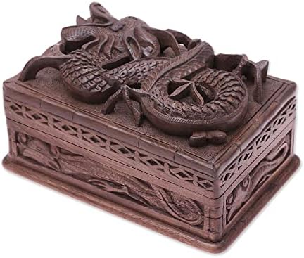 Ručno izrađena kutija za nakit od oraha iz Indije 3,9 inča u H 7,75 inča sh h 5,25 inča g smeđe kutije s temom životinja snaga prirode