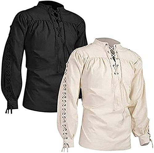 Renesansna košulja muškarci Linen Men Tops Modna majica u boji MEN BANDIGE MEDIE- Košulja gotički čovjek casual bluze