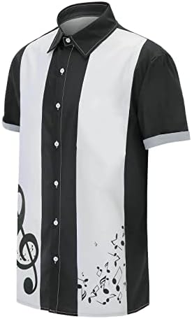 UBST muški ljetni majice s kratkim rukavima gumb Down Music Napomena Print opušteni fit tops patchwork labav ležerna košulja
